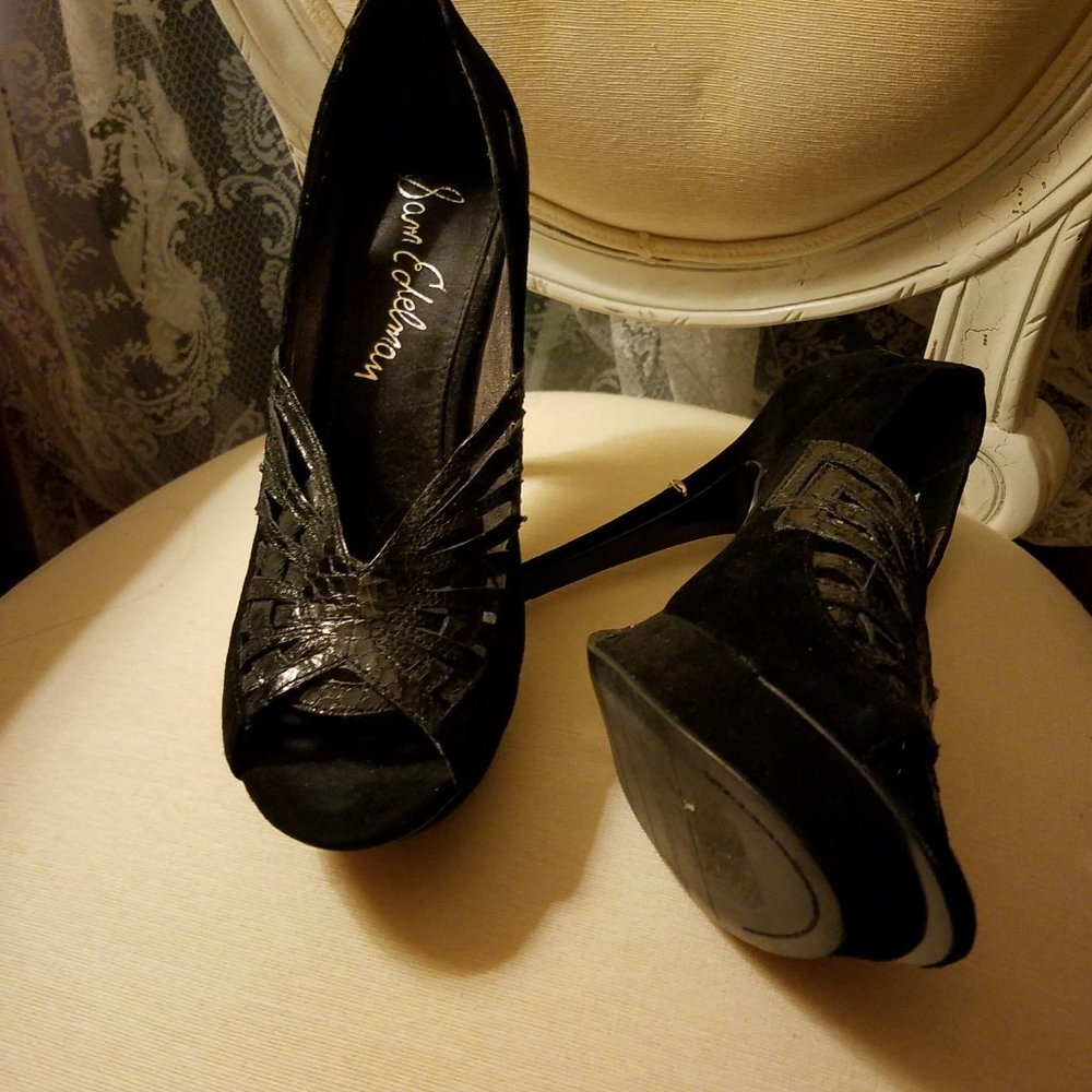 QUICK SALE! HOT HEELS by Sam Edelman Leather Suede Embossed Sandal Pump SZ 10
